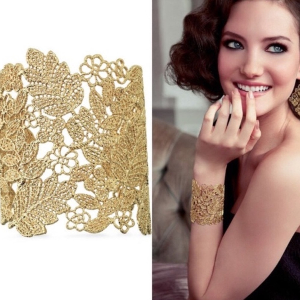 Stella & Dot |Dainty Gold Lace Chantilly Lace Cuff Bracelet - Picture 7 of 10